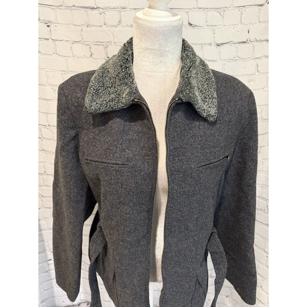 Express Utility Wool jacket coat faux fur collar and a tie belt Size Large - Picture 3 of 8